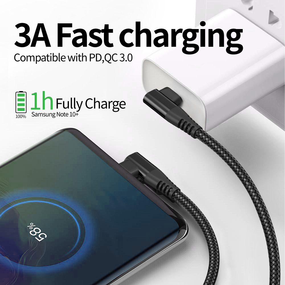 雙彎頭雙頭type-c PD 60W快充數據線C TO C公對公尼龍編織充電線
