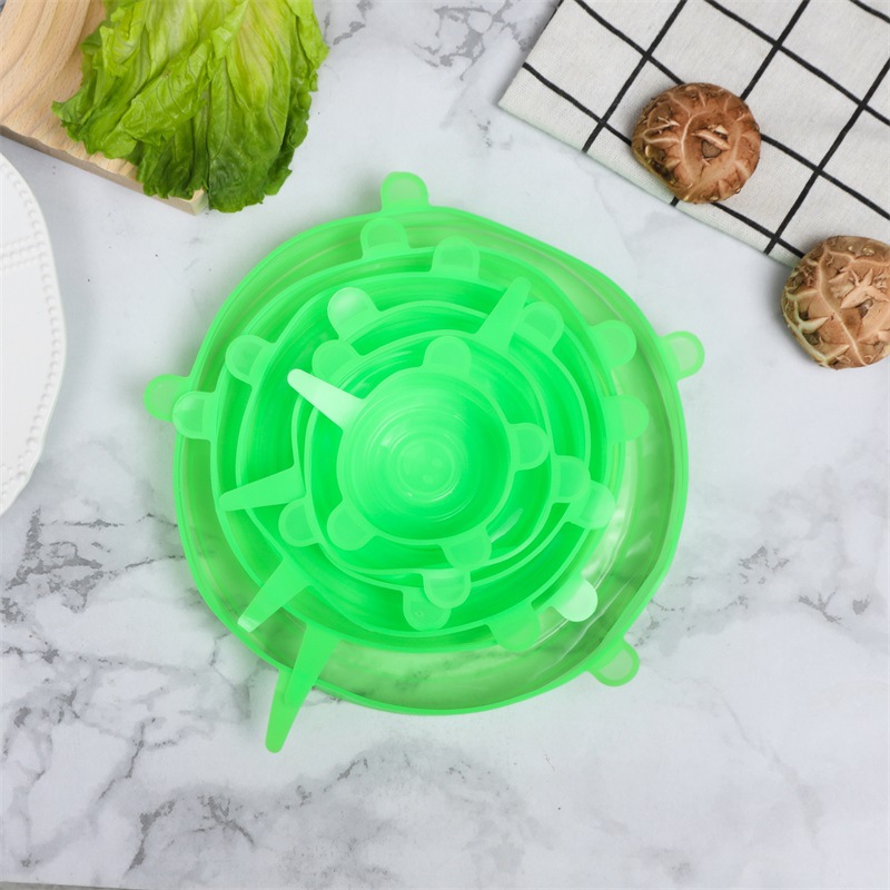 Food Grade Stretchable Preservation Lid Household Sealed Lid Kitchen Silicone Anti-overflow Round Six-piece Preservation Film Creative