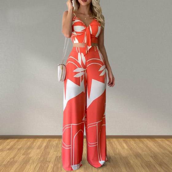 Amazon 2024 Cross-border Summer European and American Women's Personality Straight Pants Sexy Fashion Casual suit