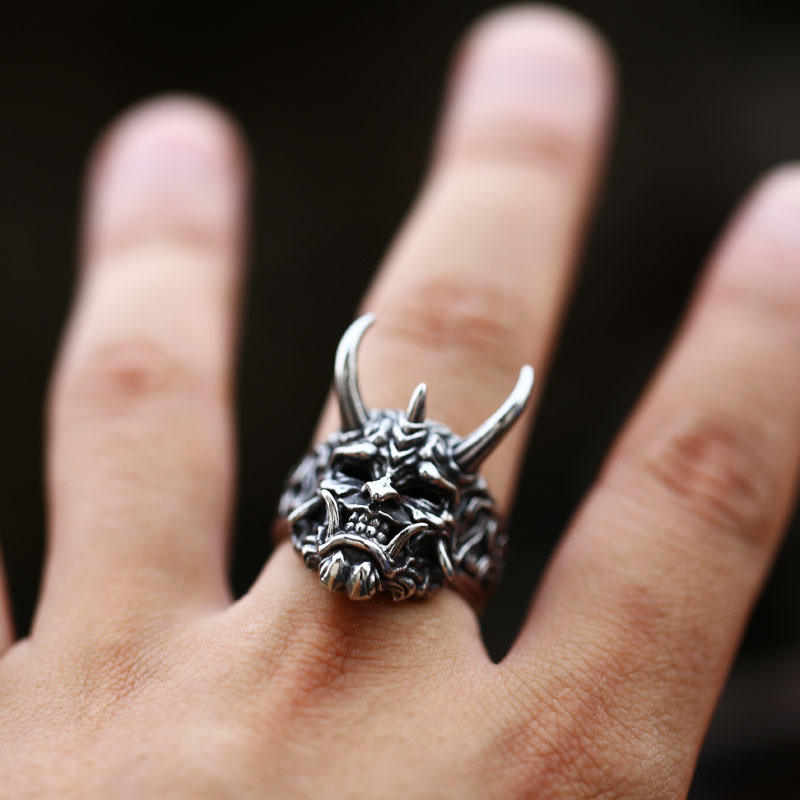 beier跨境新款不锈钢铸造男士戒指批发 欧美复古般若面具钛钢指环