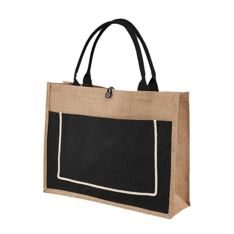 In stock wholesale jute bag canvas pocket linen bag Muji hemp bag DIY Internet celebrity linen bag with Button