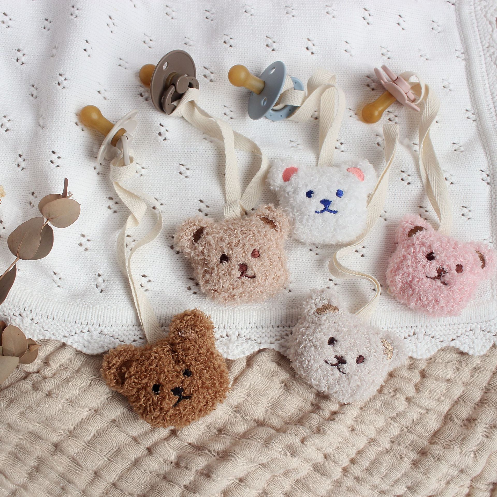 Writable name baby pacifier chain plush bear baby teether Cup Anti-lost pendant decoration for children