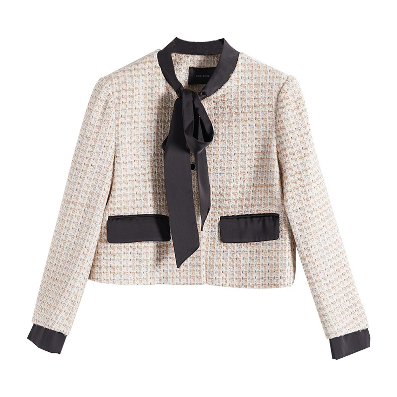 Carefully selected Li Zhiqi bow tie Xiaoxiang down jacket new design wool top women 220638