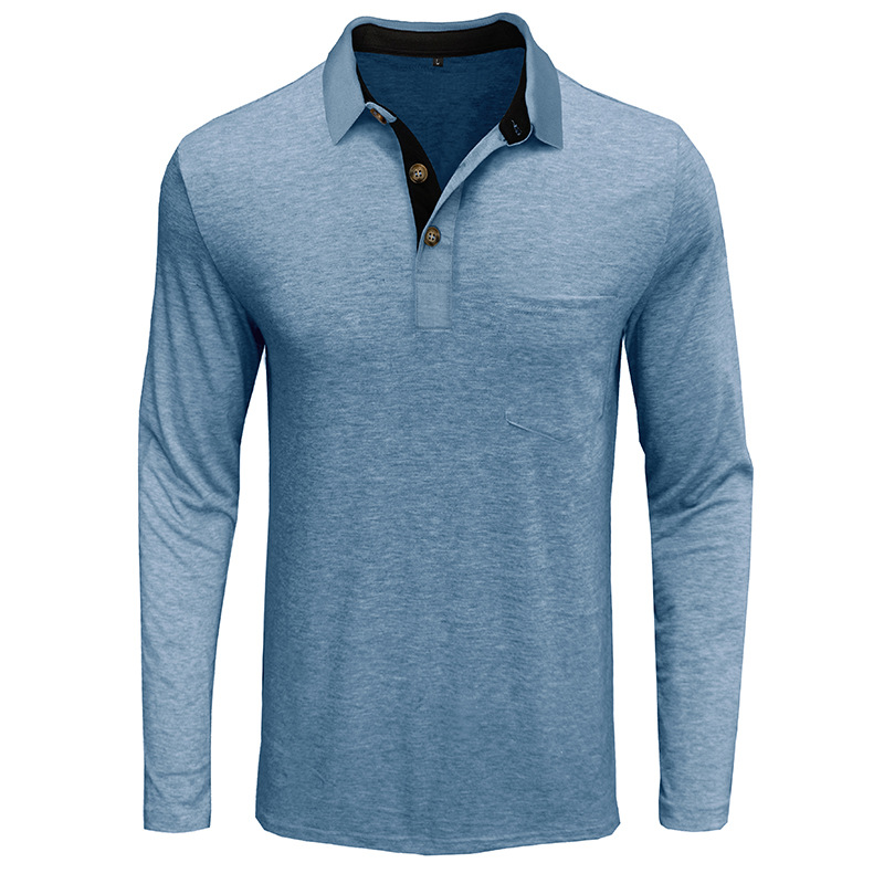 2023 Autumn and Winter European and American Men's Long Sleeve Lapel T-shirt Foreign Trade Men's Polo Shirt Amazon Base Shirt Top