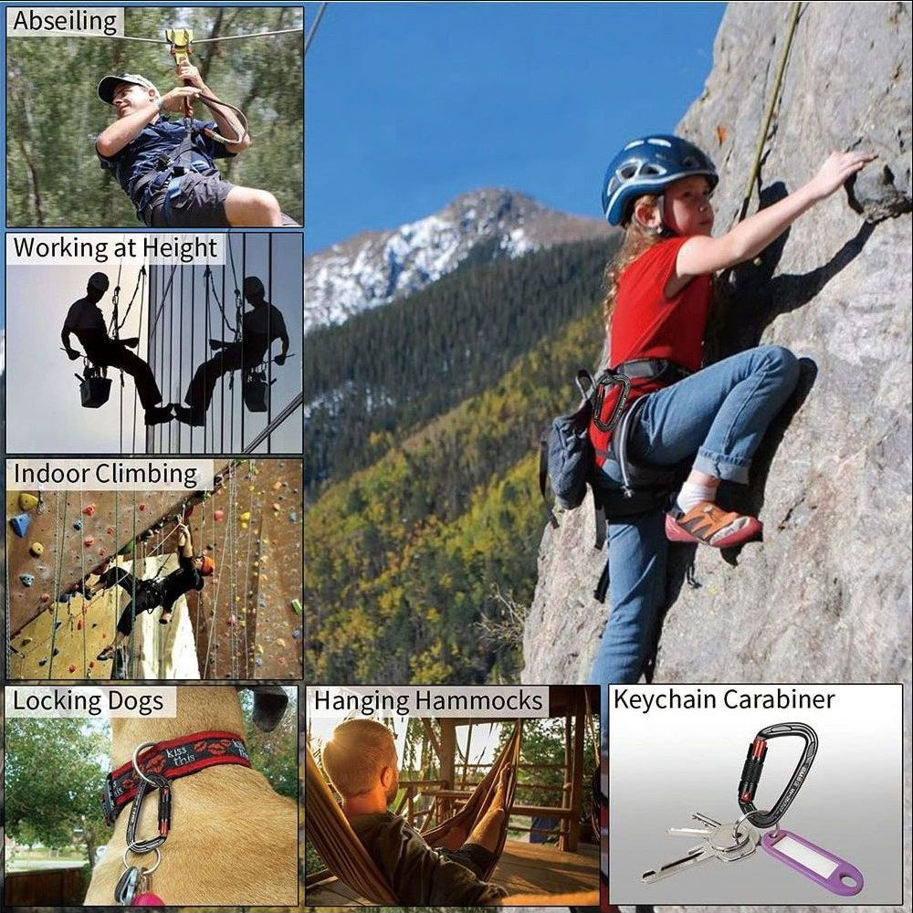 Amazon hot selling aviation aluminum D type 25KN automatic lock aluminum alloy carabiner yoga main lock carabiner