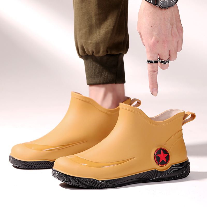 Fashion short tube men's rain shoes low non-slip waterproof shoes casual shallow mouth rain boots popular water shoes flat rubber shoes wholesale
