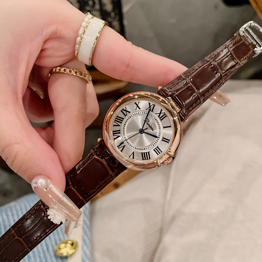 2023 new women's watch dinimi fashionable simple elegant steel belt quartz retro Roman scale pair watch