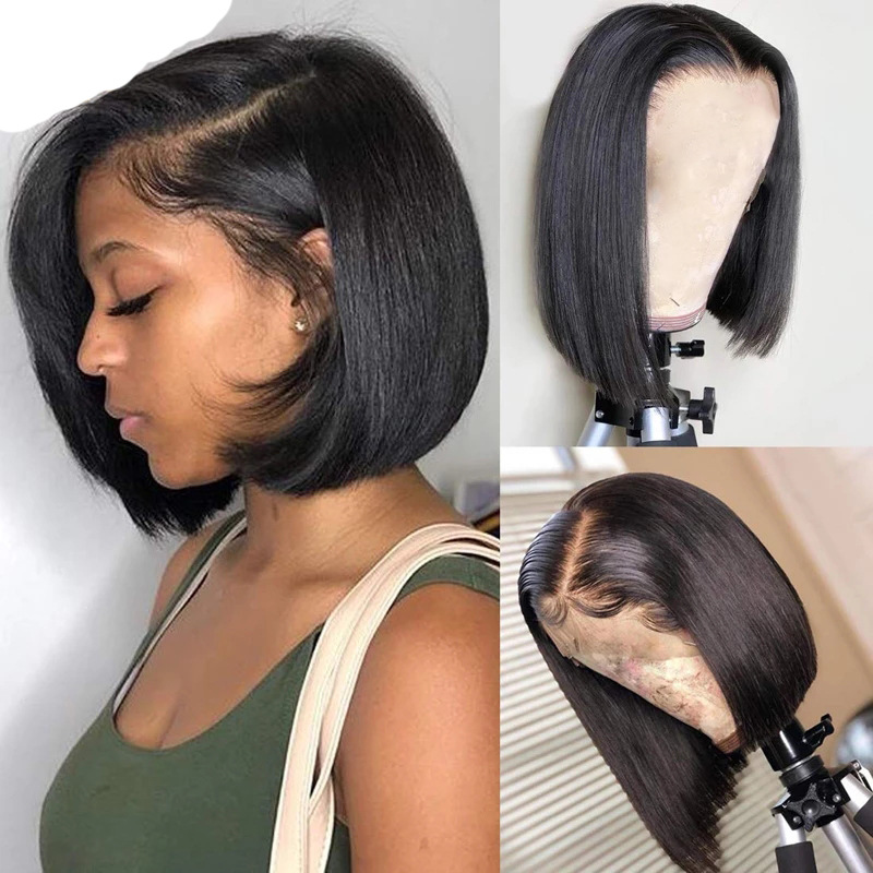 European and American Wig Women's Side Bobo Head Short Straight Hair Fluffy Natural Chemical Fiber Head Cover Women's Amazon New Wig Cover