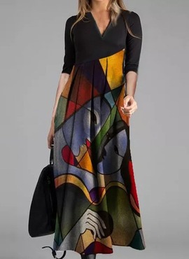 2 2022 new printed cotton dress pullover high-grade Xiaoxiang red temperament commuter mid-waist long dress