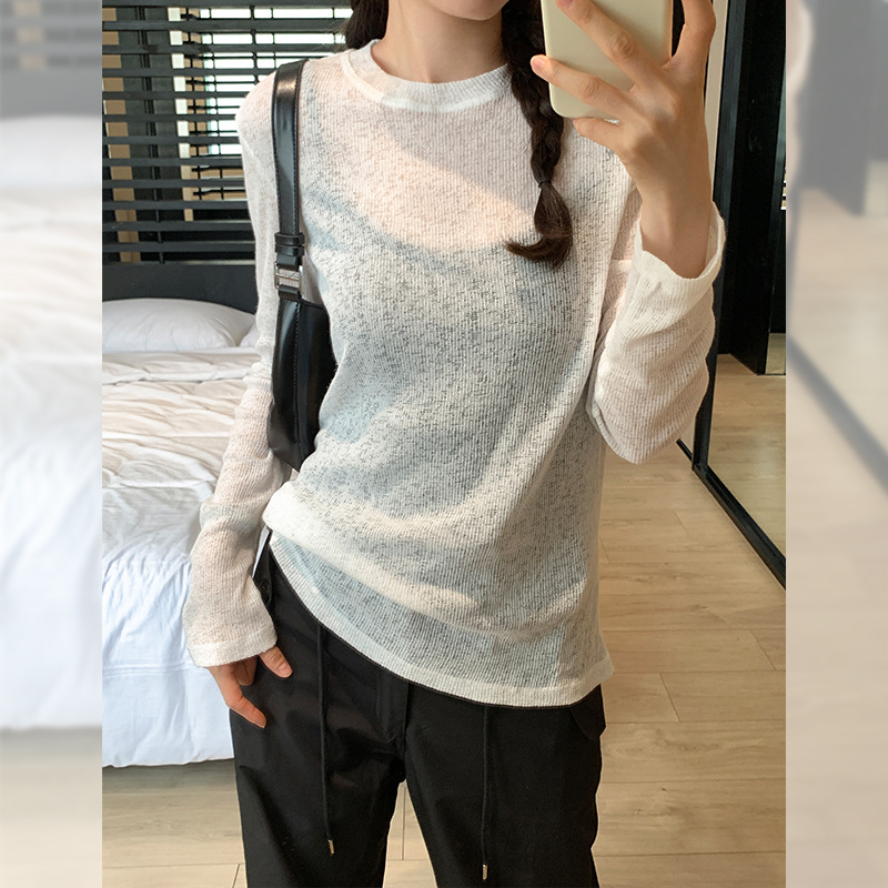 Korean-style Summer 2023 New Snowflake Linen Sunscreen Thin Slim-fit Slimming Solid Color Sweater