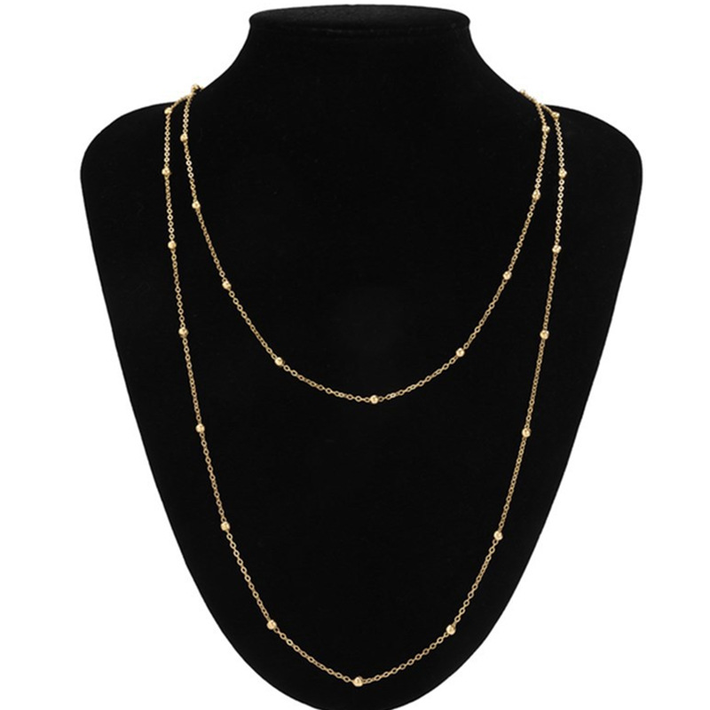 European and American Cross-border Jewelry Fashion Long Metal Ballball Chain Necklace Women's Double Layered Wear All-match Woolen Chain Necklace