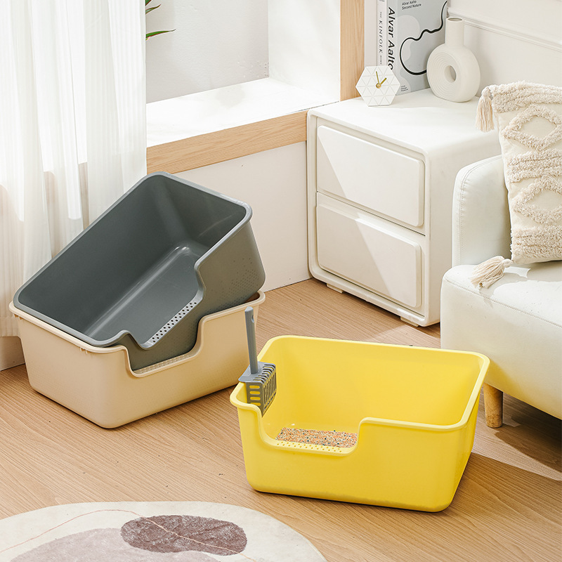 Integrated cat litter box, extra large open type, anti-splash cat toilet, semi-enclosed cat litter box, pet cat supplies