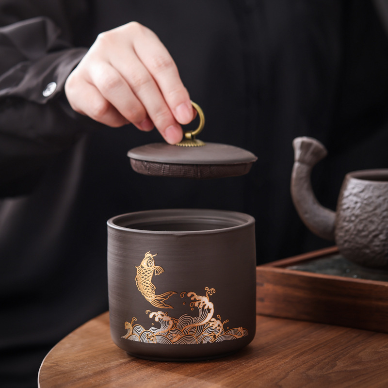 New Ceramic Purple Sand Jar Tea Jar Tea Tea Sealed Jar Tea Jar Black Tea Pu'er Storage Jar Storage Jar Gift Box