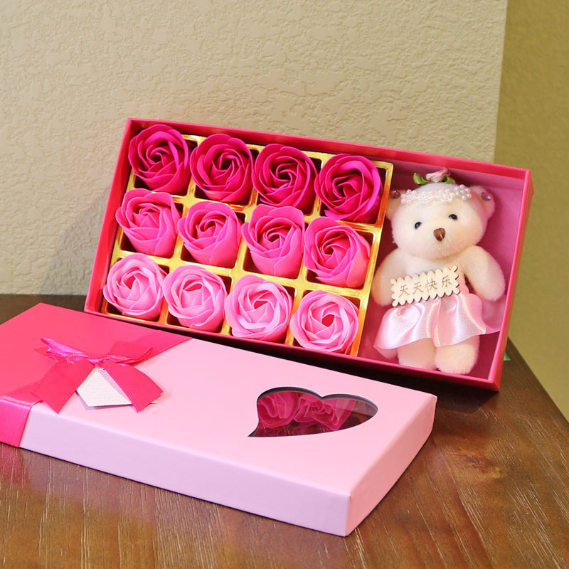 Bear Rose Soap Flower Gift Box Holiday Gift Accompanying Gift Activities Small Gift Practical Simulation Flower Factory Wholesale