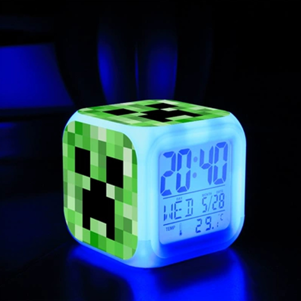 Foreign trade supply my world alarm clock Minecraft colorful color change square alarm clock LED night light gift