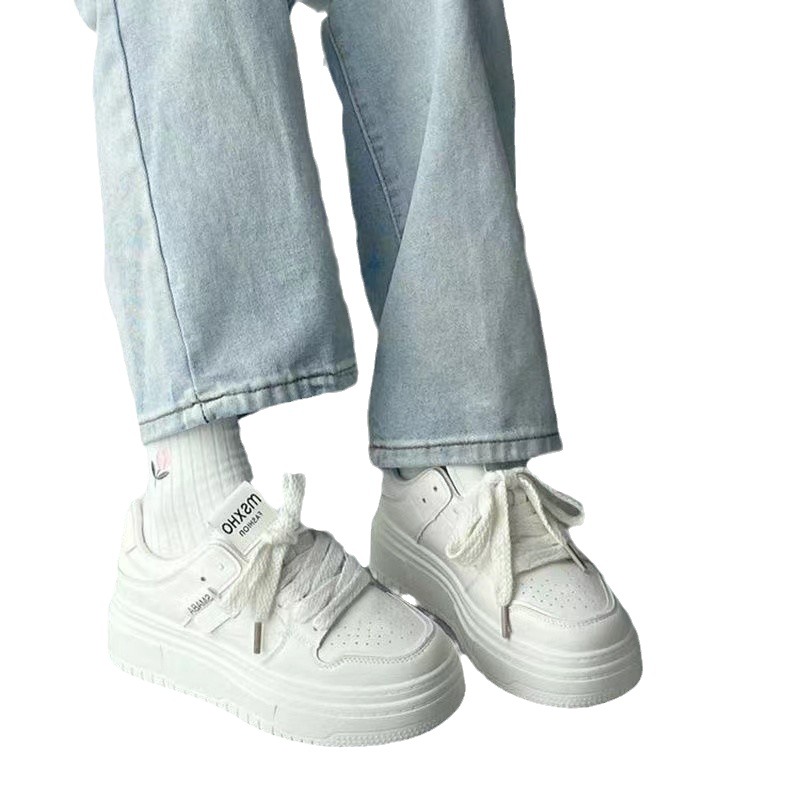 Internet Celebrity White Shoes Women's Shoes ins All-match Platform Platform Casual Students Wind-increasing High Shoes Spring New Arrival on Campus