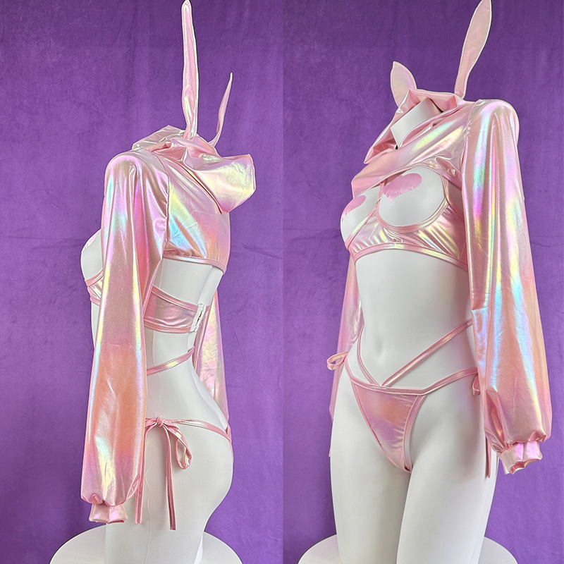 Original saipengboke bunny girl laser royal sister breast leakage sexy anime cos sexy pink with chest stickers foreign trade