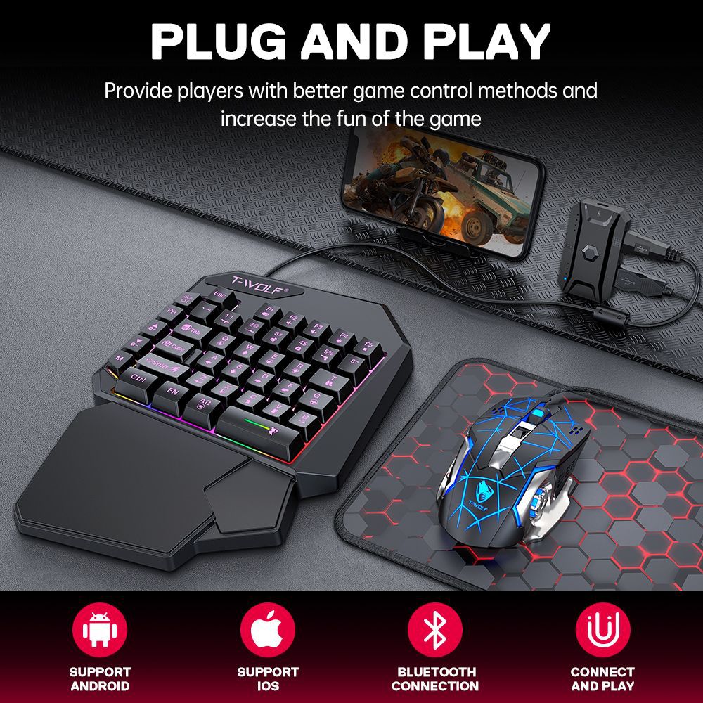 T-WOLF Thunder Wolf T19 One-handed Game Keyboard Mechanical Feel Left-handed Keypad Mobile Phone Throne Eating Chicken Cross-border