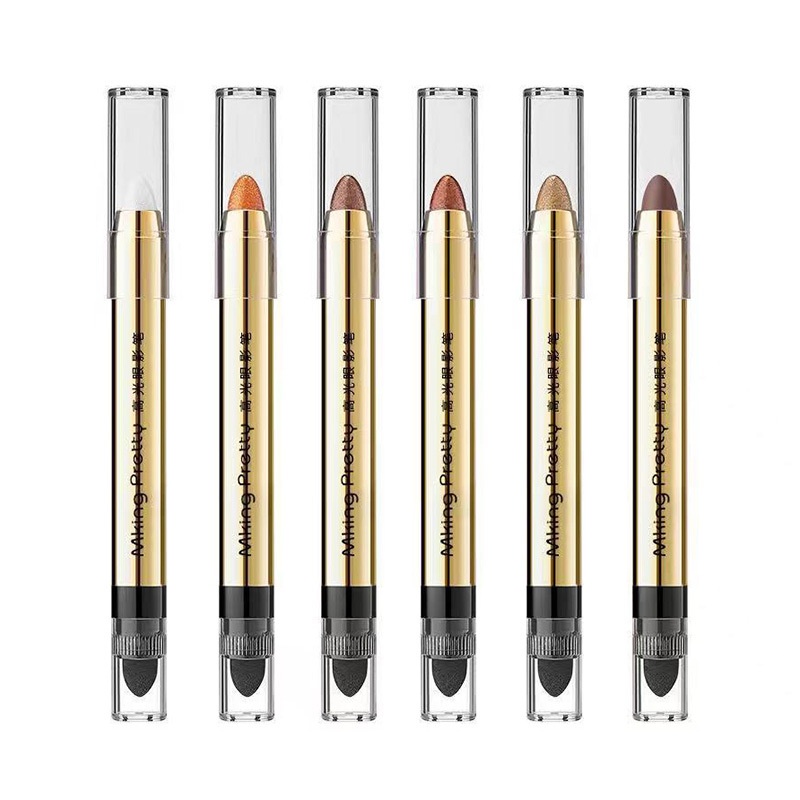 Lazy high-gloss eye shadow pen lying silkworm pen shadow pearlescent fine Flash Brightening double head eye shadow stick earth color waterproof sweat-proof