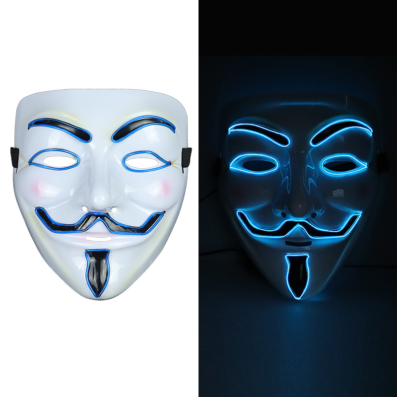 Luminous mask white V word Halloween clown funny role playing LED luminous props new hot spot