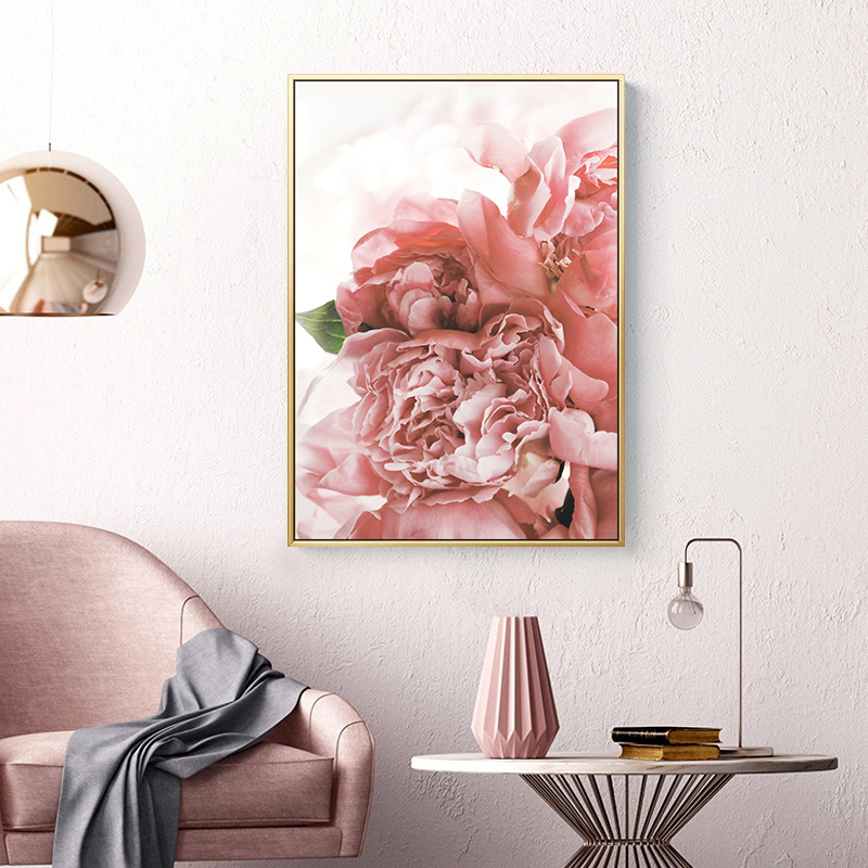 Foreign trade pink green flower leaves Nordic style poster wall stickers abstract poster prints living room decorative painting core