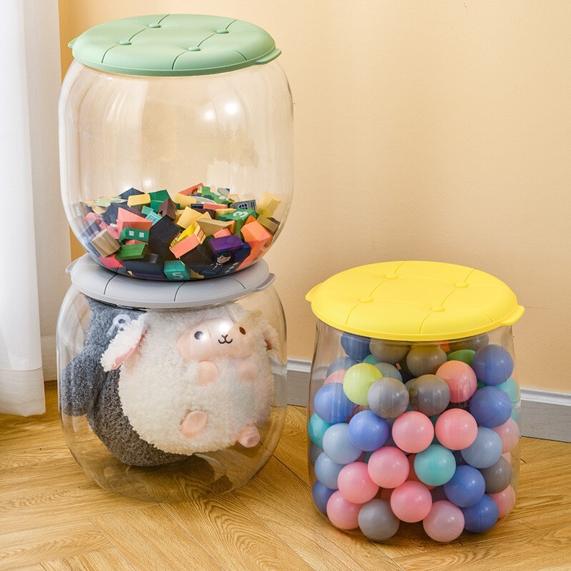 メーカー卸売りプラスチック透明円形収納腰掛け積み木ぬいぐるみ収納ケース靴を履き替えて収納する|undefined