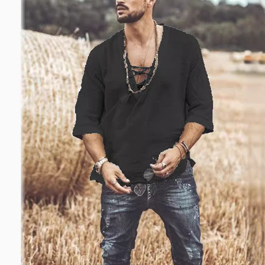 2024 Europe and the United States new wish Amazon explosions men's chest lace corns sleeve T-shirt shirt