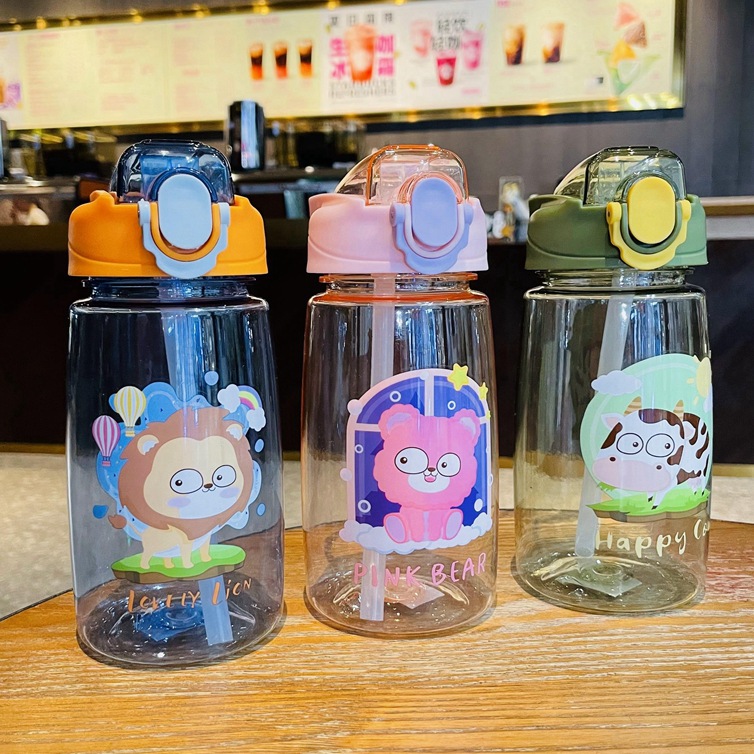 Children's portable straw Cup student school kettle drinking cup plastic cup summer baby kindergarten high color value