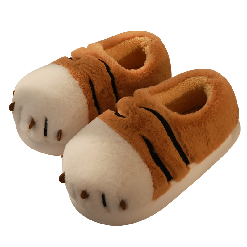 Tiger Cotton Slippers Women's Bag Heel Home Indoor Warm Furry Cotton Shoes Winter Couple Wearing Slippers Winter Men