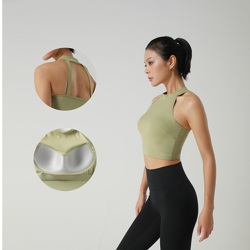 Summer Outer Wear Tight Yoga Vest Top Sports Bra Fitness Shock-resistant Sleeveless Halter Yoga Clothing Women