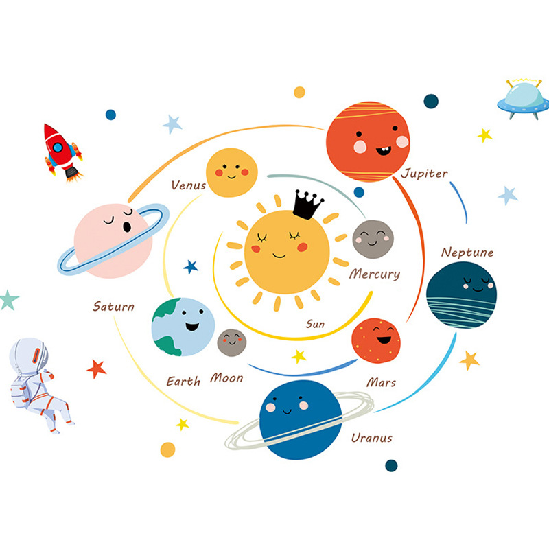 Cartoon Hand-painted Solar System Wall Stickers Kindergarten Children's Room Study Decorative Layout Wall Stickers Removable FX-C48