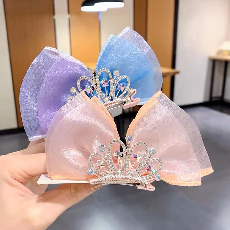 Children's Hair Accessories Princess Korean Crown Headwear Little Girl's New Year Hairpin Red Three-dimensional Bow Hairpin_voghion.com