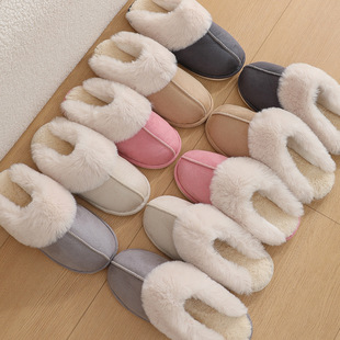 Amazon new cotton slippers women's autumn and winter home couple warm home home plush men's confinement cotton shoes