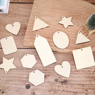 Round Wood slice children's hand-painted Painting diy pendant making punching geometric wood slice painting thin wood board material cutting