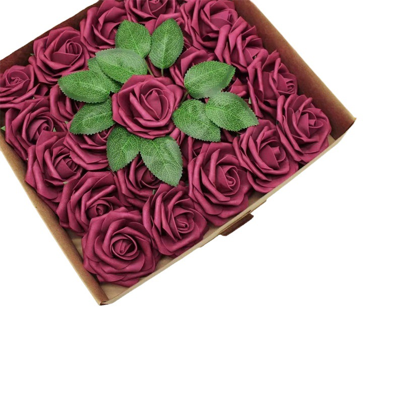 Cross-border simulation gift box foam pe rose fake flower with Rod 25 wedding decorative flowers Valentine's Day gift