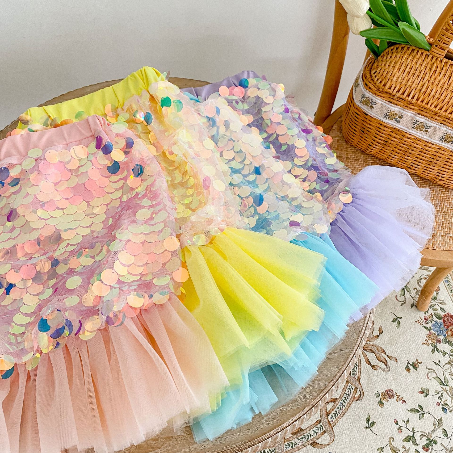 Spot 2023 Children's Skirt Spring and Summer New Children's Western Style Sequin Fishtail Skirt Little Girl Mermaid Princess Skirt