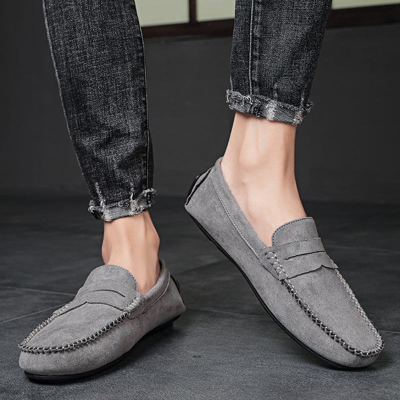 2021 spring round head solid color spot gray flat heel low viscose shoes daily trend Bean shoes