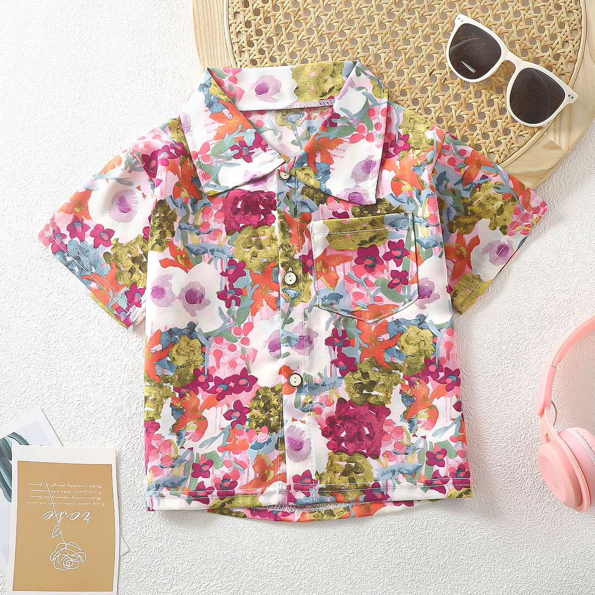 Children's shirt boys' and girls' lapel shirt summer baby short sleeve South Korea floral shirt doll shirt wholesale