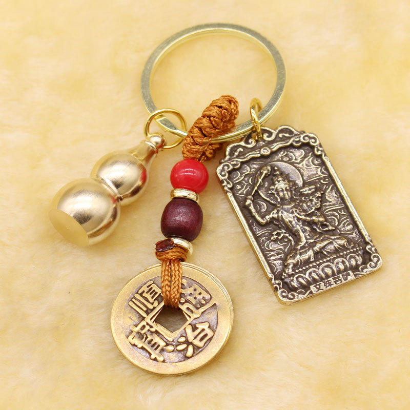 Brass Zodiac Guardian Brand Real Copper Five Emperors Money Keychain Jewelry Pendant Opening Hulu Youxiao