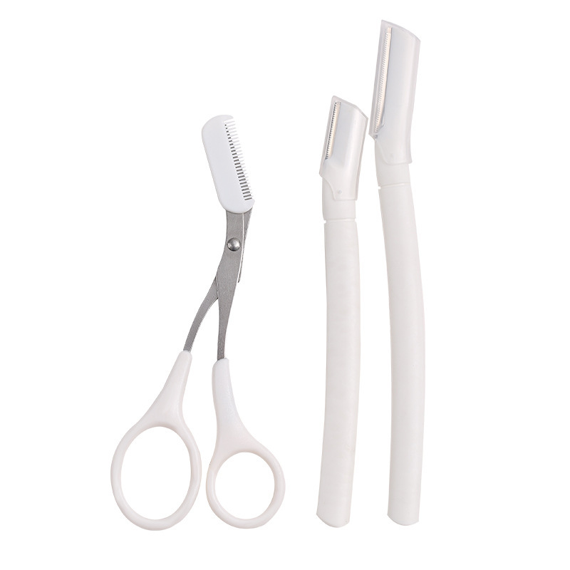 3 PCs eyebrow comb eyebrow scissors macro eyebrow trimmer with comb scissors suit novice professional safety tools scratch-proof household