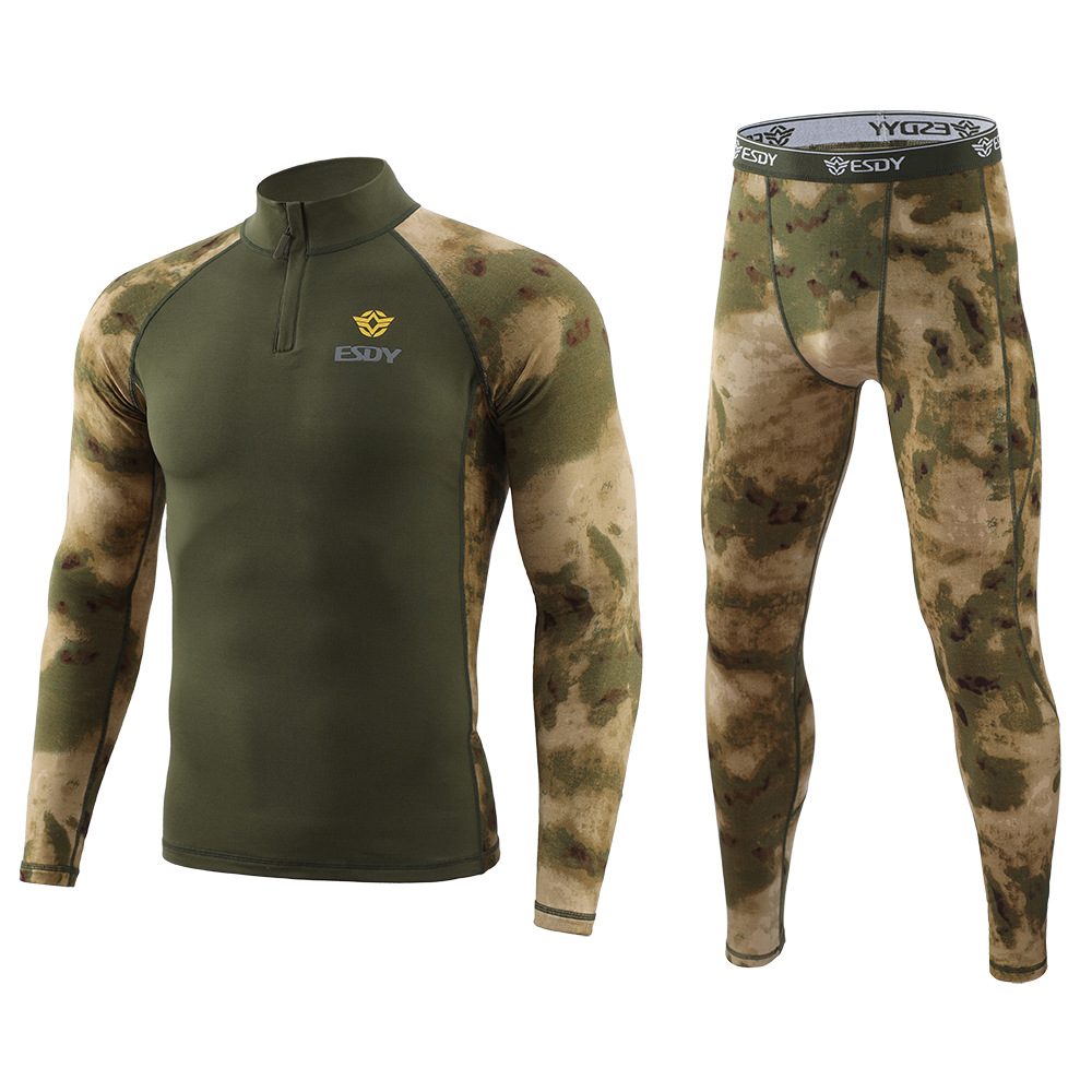 esdy new tactical underwear fitness training long sleeve suit wholesale elastic fleece outdoor sports riding clothes tight fit