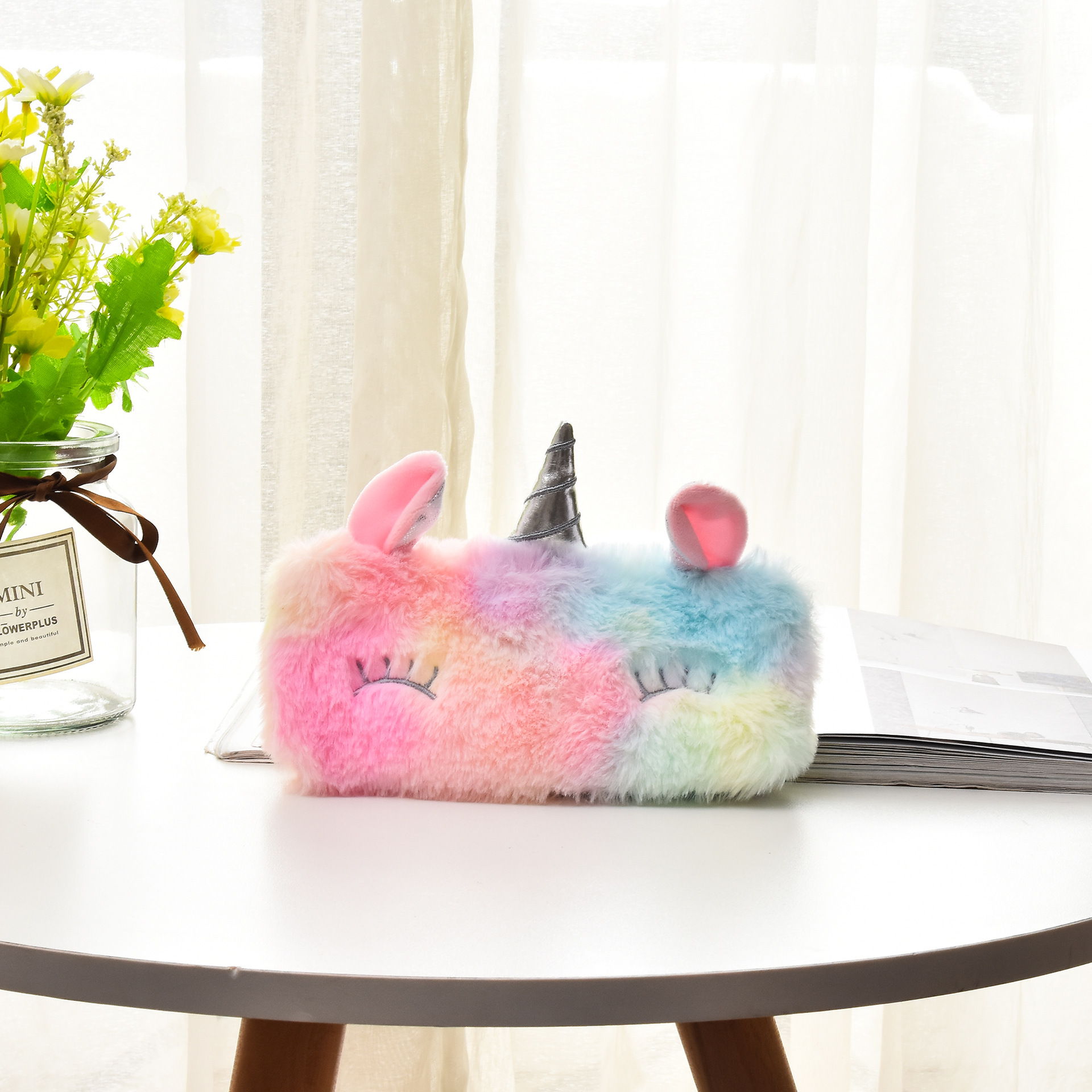 Cross-border cartoon zipper bag children colorful plush pencil case simple pencil case student stationery box storage wholesale