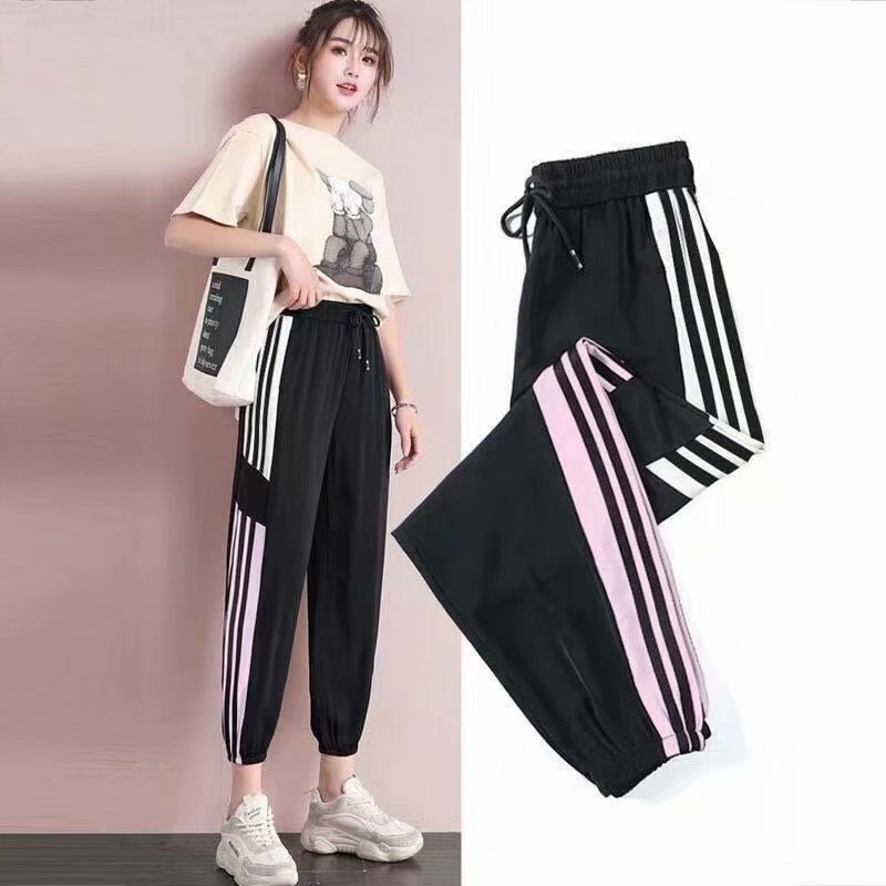 Sports Pants Women's Summer Thin ins Trendy Loose Student 2023 New Plus Size Nine-legged Casual Pants for Chubby Girls