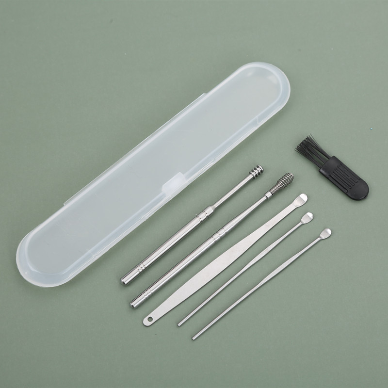 Stainless steel ear scoop 6 piece set ear scoop rotary spring ear scoop ear scoop ear scoop tool set stock supply