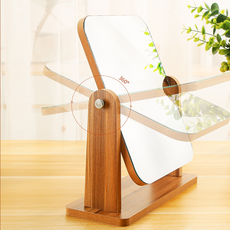 Wholesale wooden mirror simple solid wood desktop bedroom TikTok popular simple dressing mirror cosmetic mirror