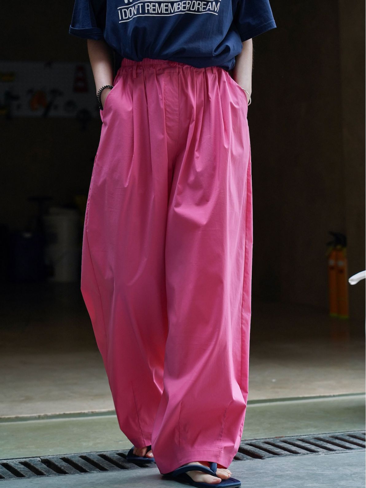 Lou Fu Summer New Japanese Style Simple Fashionable Wide Leg Casual Pants Loose Profile High Waist Slimming Thin Pants for Women
