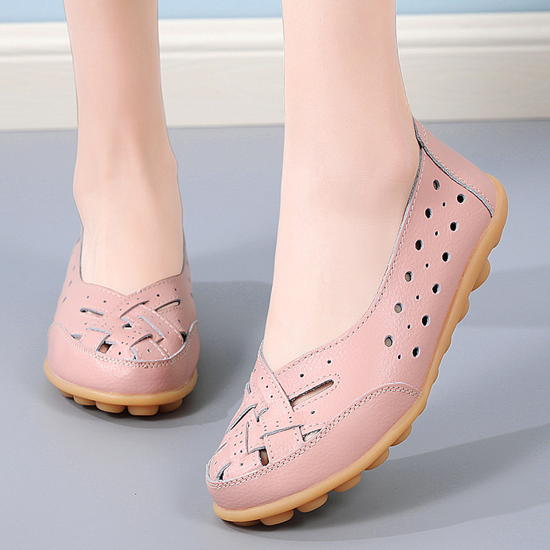 35-46 Large Size Bird's Nest Summer Women's Shoes Hollow Loafers Beef Sole Peas Women's Shoes Middle-aged and Old Mother's Shoes
