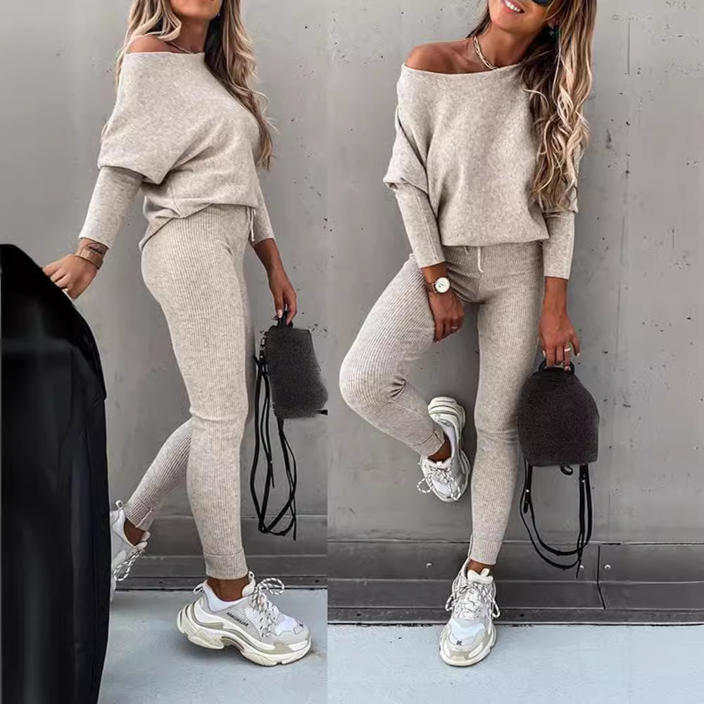 2024 European and American Foreign trade hot sale solid color fashion casual lace-up diagonal shoulder sports trousers long suit women