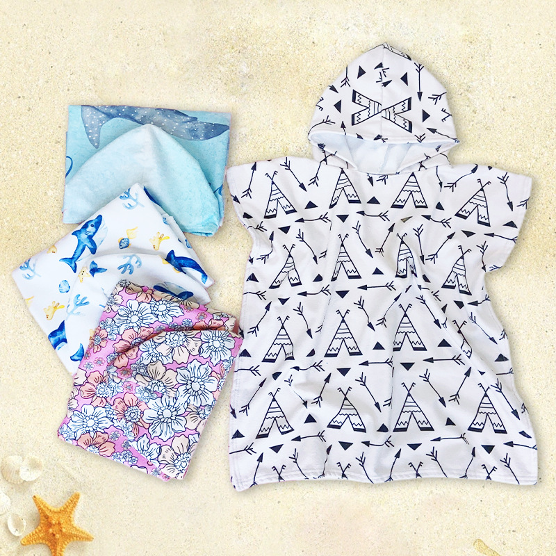 2024 New Cross-border Microfiber Children's Cloak Bath Towel Hooded Cloak Quick-drying Absorbent Swimming Towel Beach Bathrobe