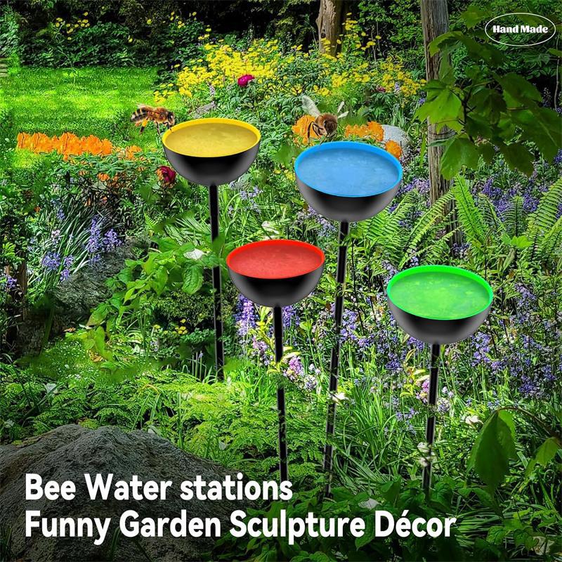 Garden Iron Crafts Outdoor Courtyard Bee Water Feeder Floor Insert Rod Small Animal Drinking Cup Bath Tub Cross Border